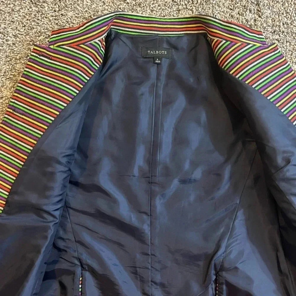TALBOTS BLAZER COLORFUL YELLOW PURPLE ORANGE RAINBOW STRIPED JACKET. SIZE 6 - Picture 11 of 11